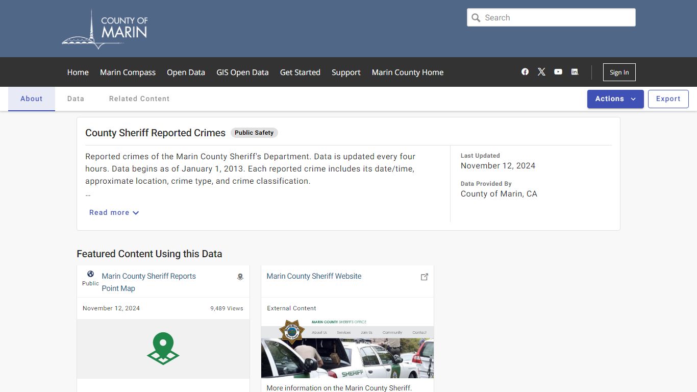 County Sheriff Reported Crimes | County of Marin Open Data Portal